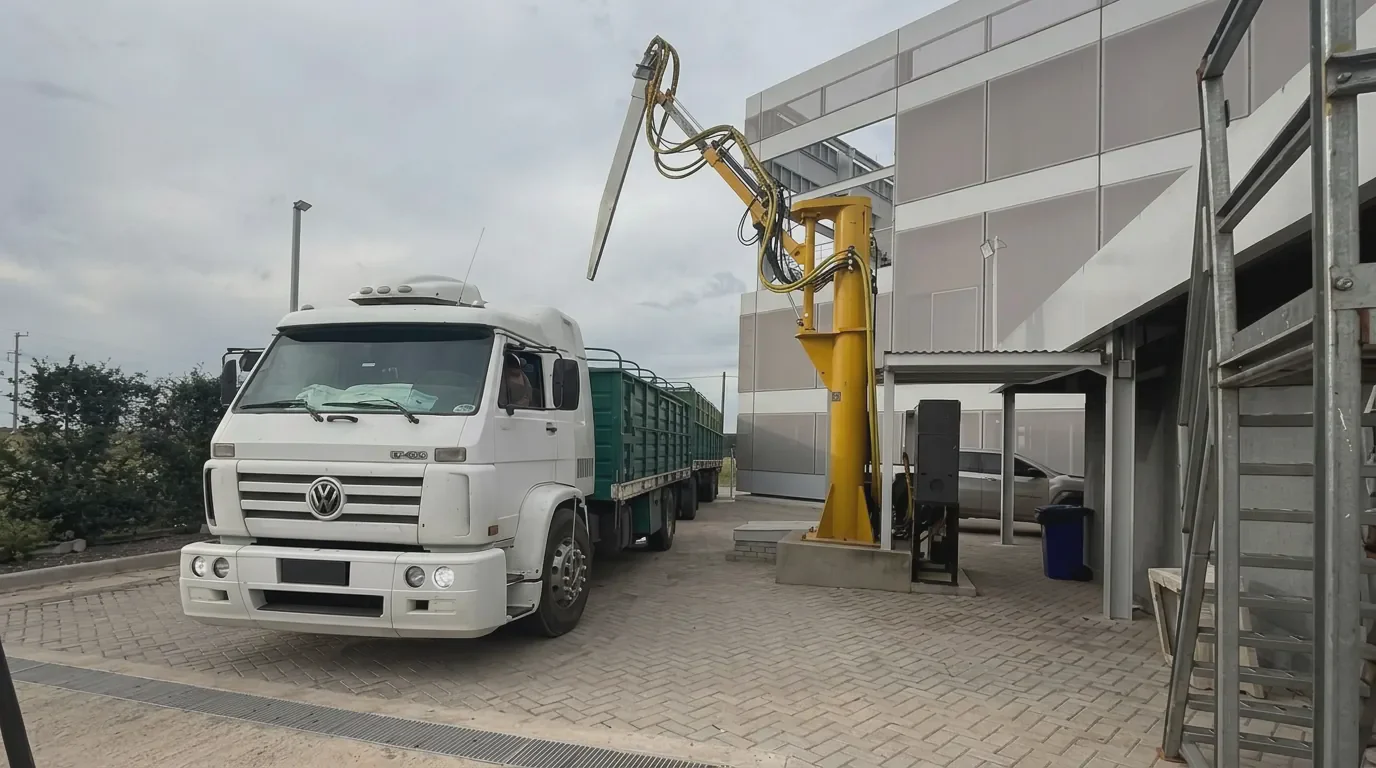 Camión bajo el calador propio de Williams Agroservicios para el control de calidad del grano